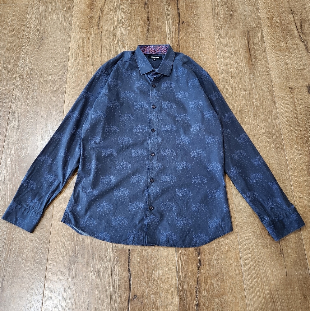 Jared Lang men's long sleeve navy printed cotton button-up sz med corpcore